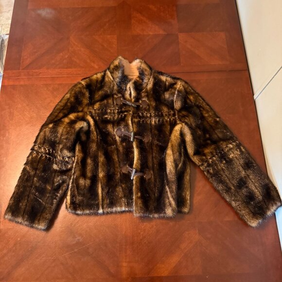Vintage Reversible Shearling & Faux Fur Toggle Coat Women's Size S 19" ptp - Picture 7 of 14